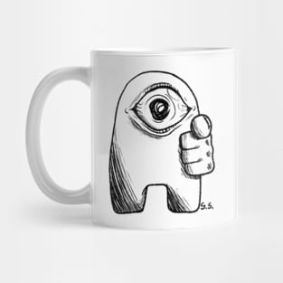 Amogus pointing at the black void you named your soul Black Mug